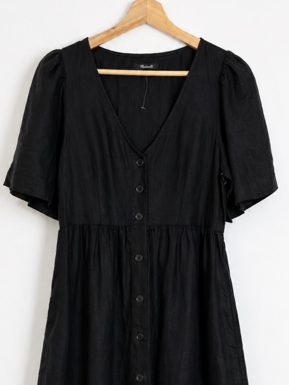 Madewell Linen Pleated Shirtdress Short Sleeve Black Size Small Relaxed Fit Midi - Picture 8 of 13